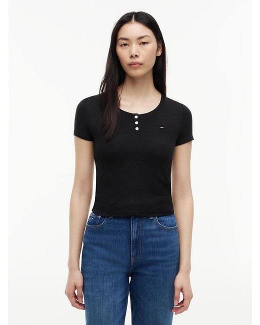 Tommy Hilfiger Black Slim Henley T-Shirt