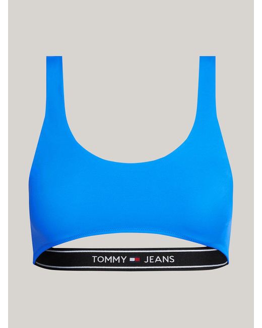 Tommy Hilfiger Blue Logo Underband Cutout Bralette Bikini Top
