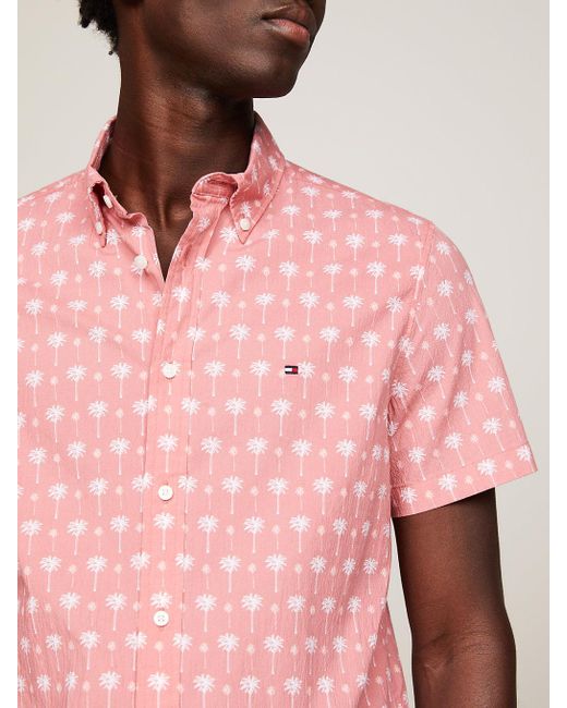 Tommy Hilfiger Pink Palm Print Slim Short Sleeve Shirt for men