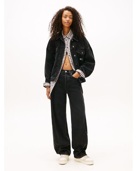 Tommy Hilfiger Black Back Logo Oversized Denim Trucker Jacket