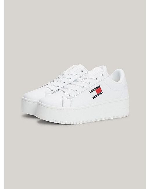Tommy Hilfiger White Essential Flatform-Sneaker mit feinem Profil