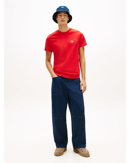Tommy Hilfiger Red Signature Logo Slim Jersey T-Shirt for men