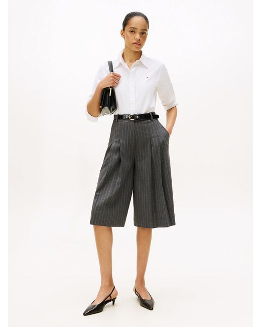 Tommy Hilfiger Gray Pinstripe Oversized Culottes