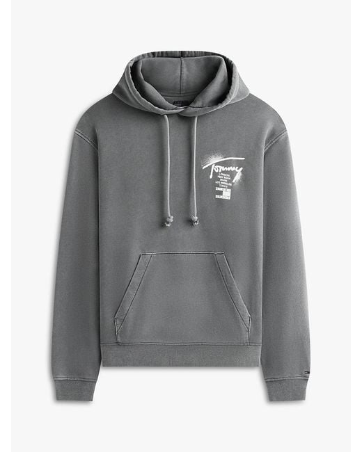 Tommy Hilfiger Gray Signature Back Logo Washed Relaxed Hoody for men