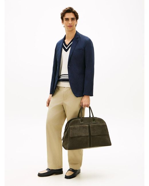Tommy Hilfiger Green Metal Logo Suede Duffel Bag for men