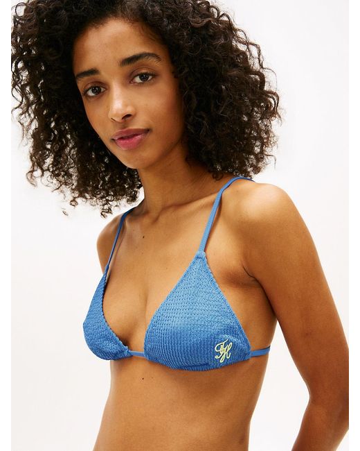 Tommy Hilfiger Blue Crinkle Texture Triangle Bikini Top