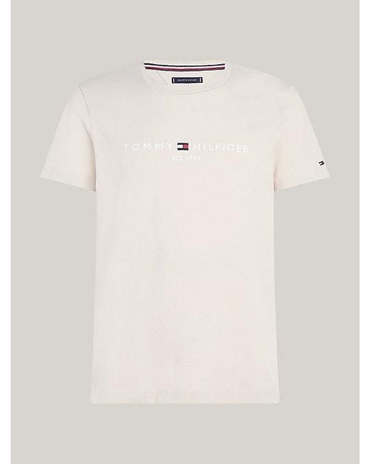 Tommy Hilfiger Slim Fit T-Shirt mit Logo-Stickerei in Natural für Herren