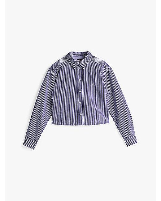 Tommy Hilfiger Poplin Cropped Relaxed Fit Blouse Met Streep in het Blue
