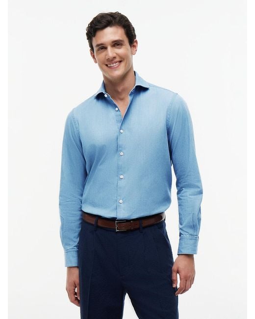 Tommy Hilfiger Blue New York Label Slim Fit Denim Shirt for men