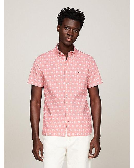 Tommy Hilfiger Slim Overhemd Met Korte Mouwen En Palmenprint in het Pink voor heren