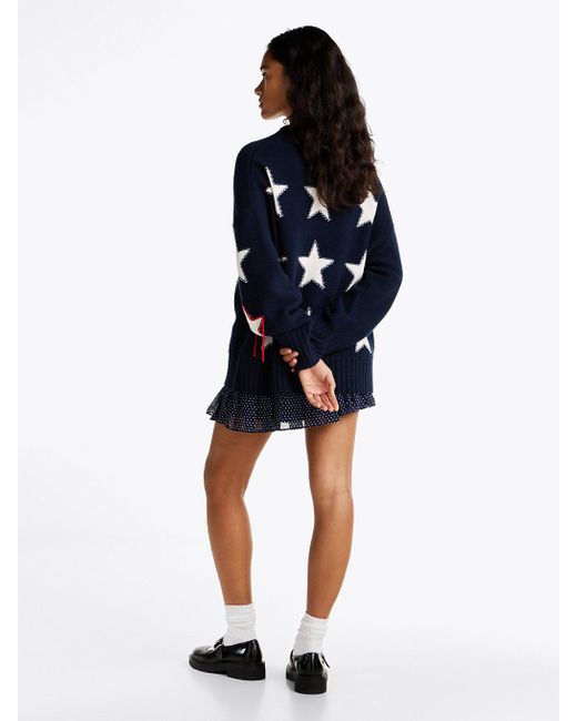 Tommy Hilfiger Blue Star Knit Distressed Wool Jumper