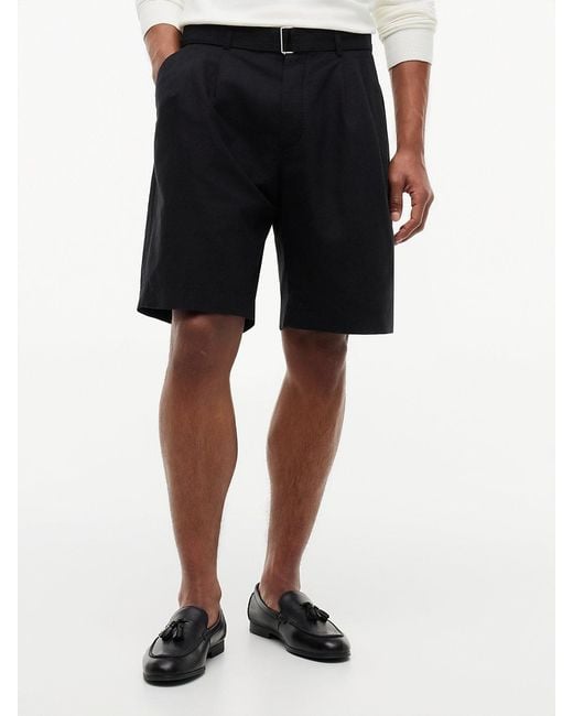 Tommy Hilfiger Black Linen Blend Relaxed Fit Belted Chino Shorts for men