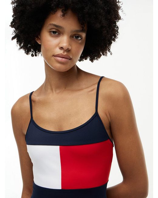 Tommy Hilfiger Blue Signature Colour-Blocked Tankini Top