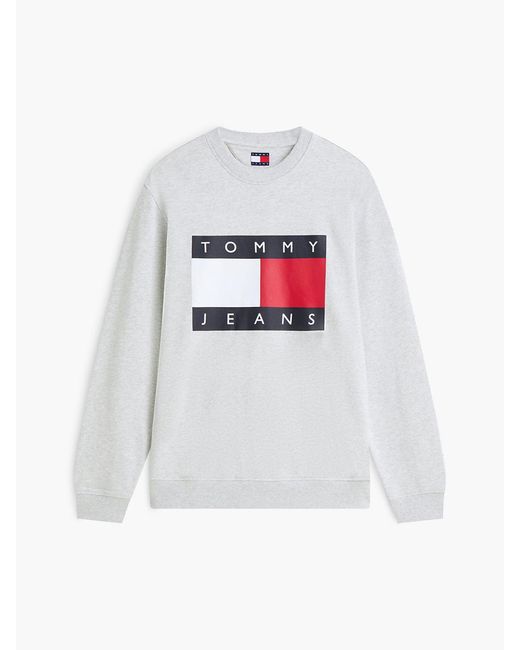 Tommy Hilfiger White Flag Badge Crew Neck Sweatshirt for men