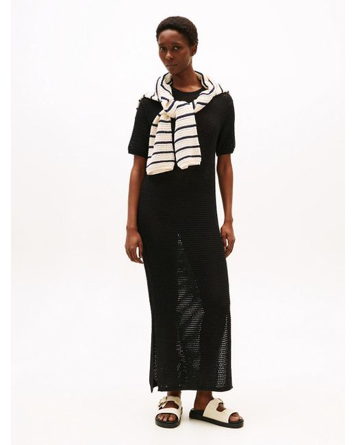 Tommy Hilfiger Pointelle Crochet Maxi Jumper Dress in Black | Lyst UK
