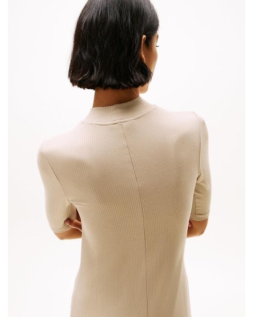 Vestito Lungo Slim Fit A Coste di Tommy Hilfiger in Natural