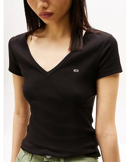 Tommy Hilfiger Essential Slim Fit T-Shirt Met V-Hals in het Black