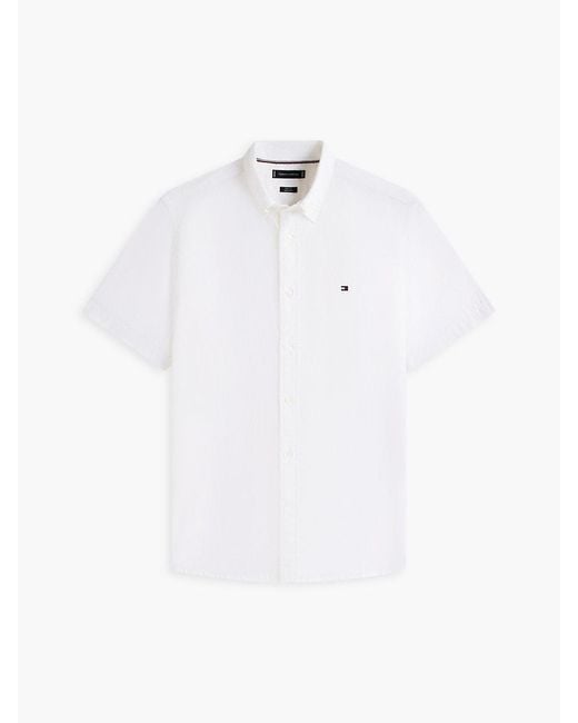 Tommy Hilfiger White Regular Fit Flex Poplin Short Sleeve Shirt for men