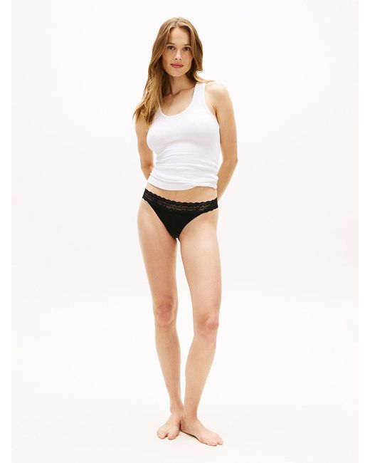 Tommy Hilfiger White 3-Pack Logo Lace Trim Tanga Thongs