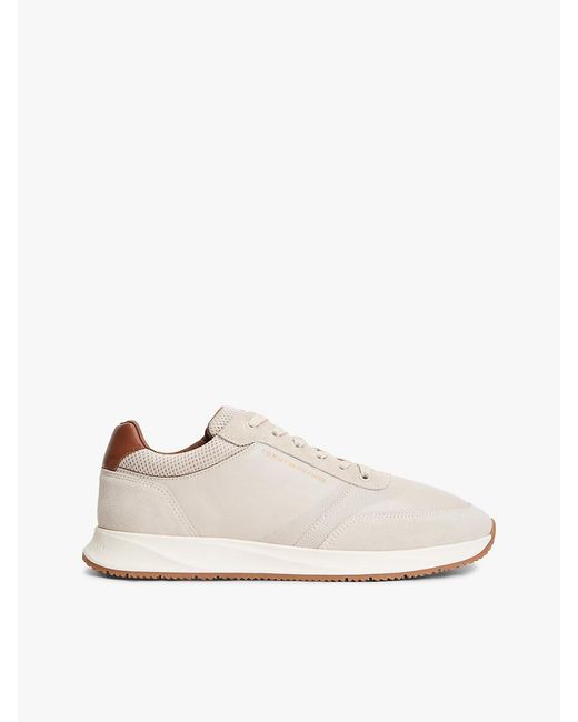 Tommy Hilfiger White Suede Mixed Texture Trainers for men