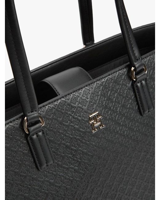 Tommy Hilfiger Black Embossed Th Monogram Tote Bag