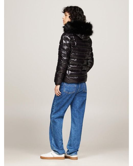 Tommy Hilfiger Blue Faux Fur Hood Down Puffer Jacket