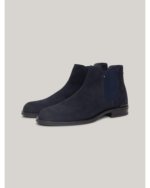 Tommy Hilfiger Blue Suede Round Toe Chelsea Boots for men