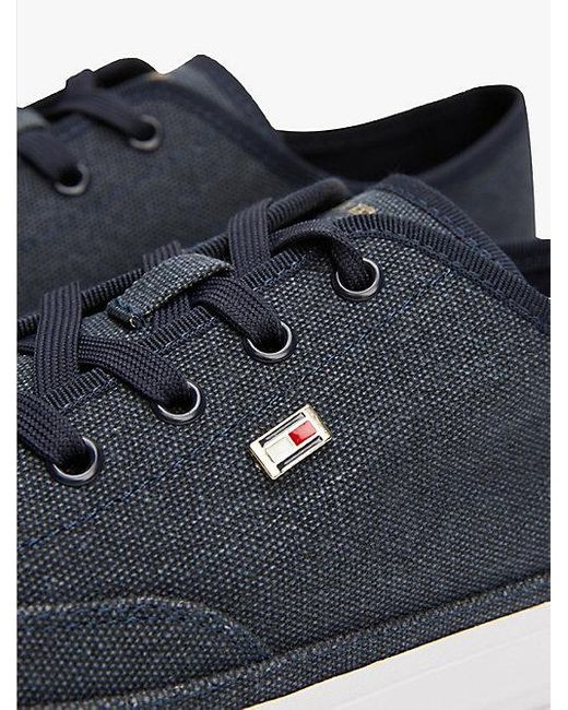 Tommy Hilfiger Blue Canvas-Sneaker Mit Flag Aus Emaille