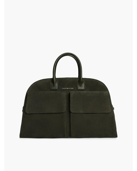 Tommy Hilfiger Green Metal Logo Suede Duffel Bag for men