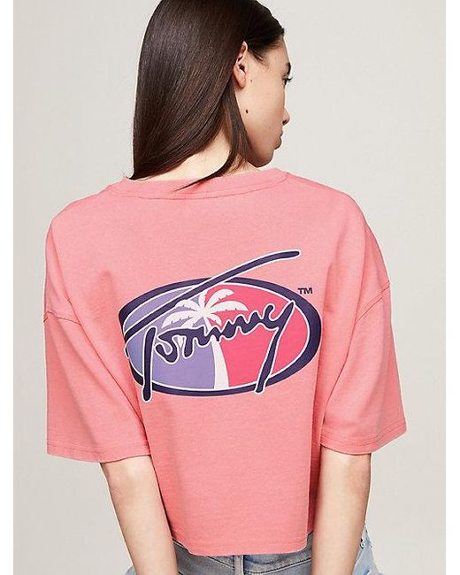 Camiseta cropped con logo oversize Tommy Hilfiger de color Red