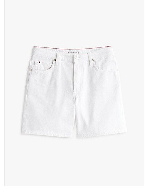 Tommy Hilfiger Blue Weiße Denim-Shorts Mit Mittelhohem Bund