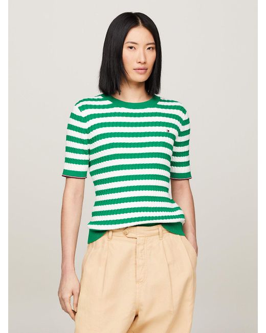 Tommy Hilfiger Green Cable Knit Short Sleeve Jumper