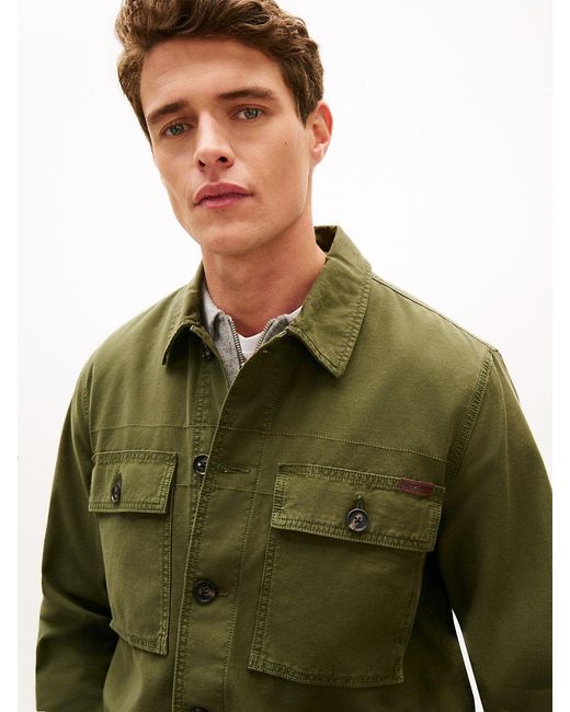 Tommy Hilfiger Green Textured Washed Sateen Utility Shirt Jacket for men