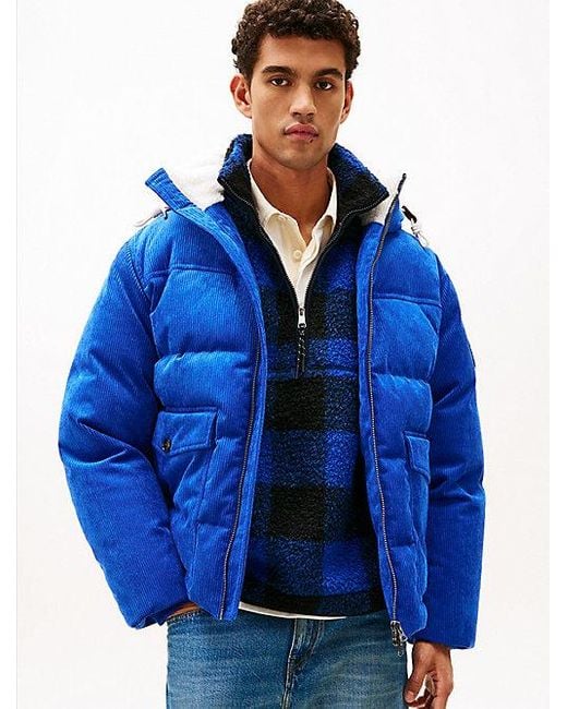 Tommy Hilfiger Puffer-Jacke Aus Cord Mit Daunen Und Kapuze in Blue für Herren