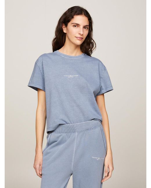 Tommy Hilfiger Blue Signature Tonal Logo Garment Dyed T-shirt