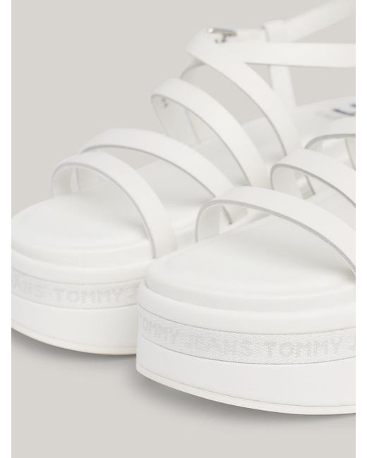 Sandales en cuir à talon compensé et brides Tommy Hilfiger en coloris White