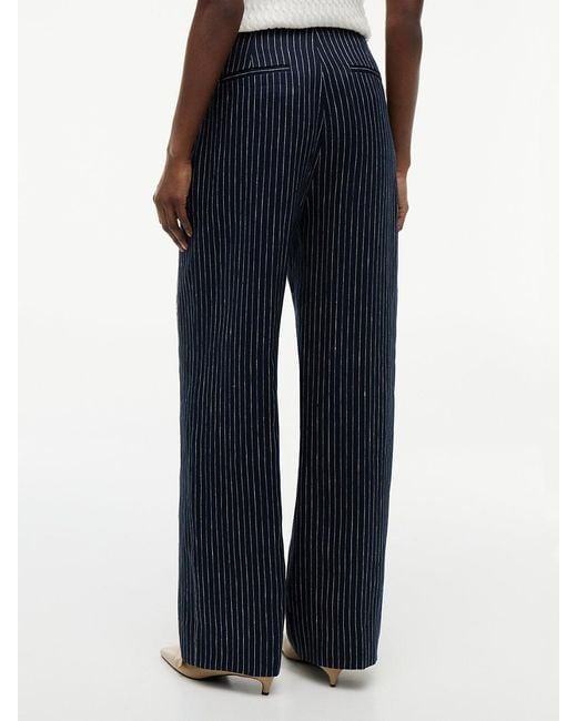 Tommy Hilfiger White Pinstripe-Tone Button Wide Leg Trousers With Linen