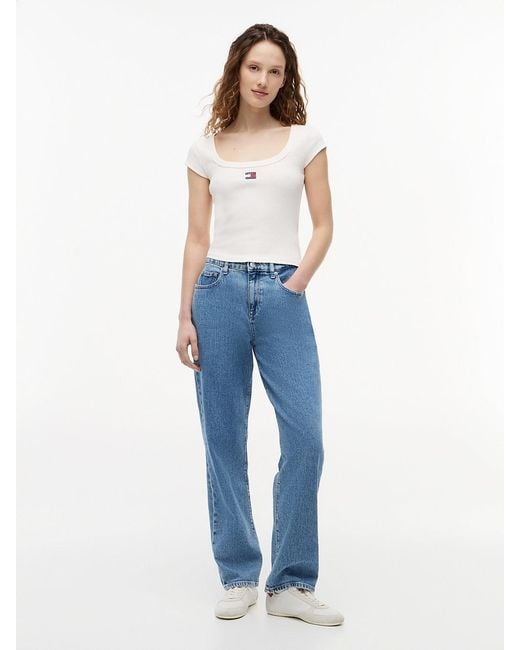 Tommy Hilfiger White Tommy Badge Scoop Neck Slim T-Shirt