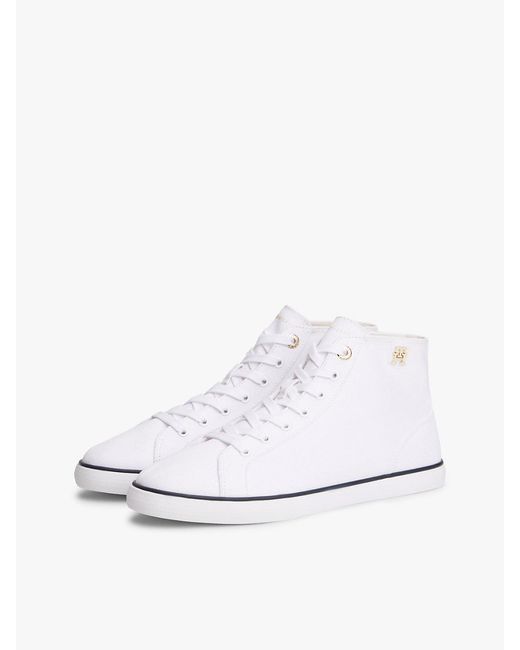 Tommy Hilfiger White Th Monogram Canvas Mid-Top Trainers
