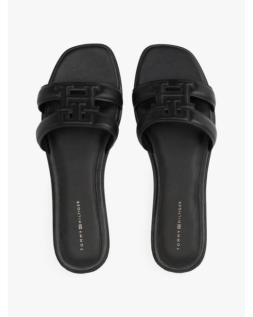 Tommy Hilfiger White Leather Th Monogram Strap Mules