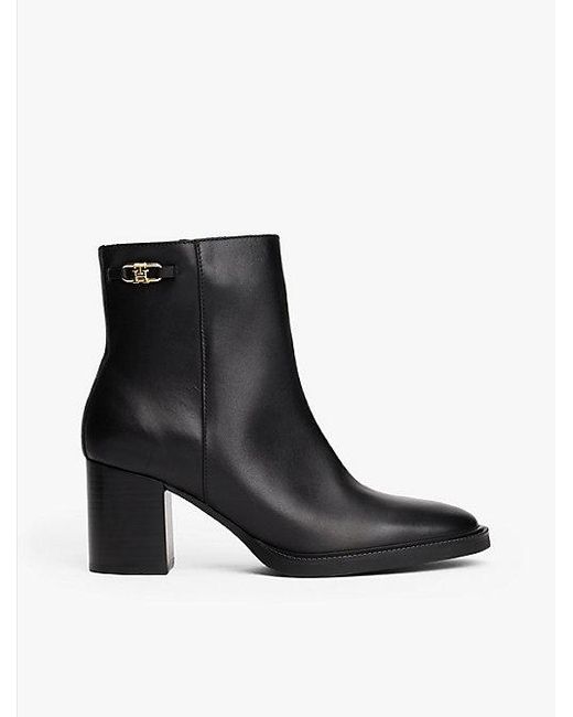 Tommy Hilfiger Black Leder-Stiefelette Mit Th-Monogramm-Horsebit