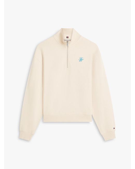 Tommy Hilfiger Natural Logo Embroidery Terry Quarter-Zip Jumper