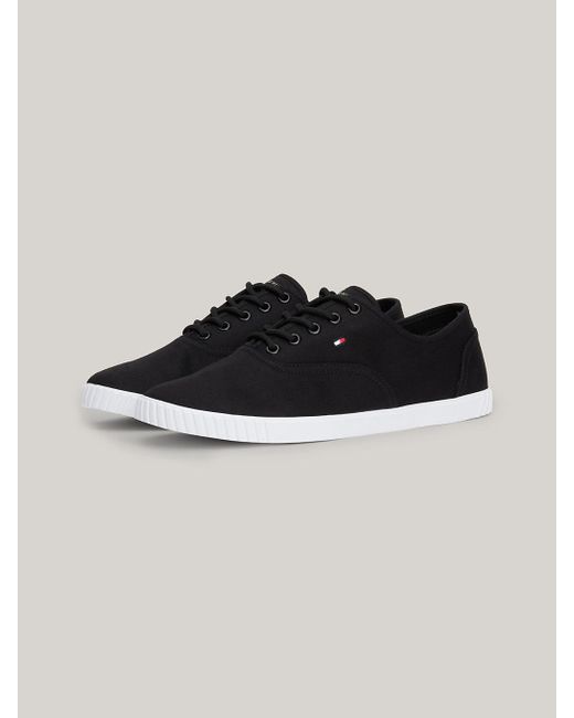 Tommy Hilfiger Black Essential Flag Embroidery Canvas Trainers