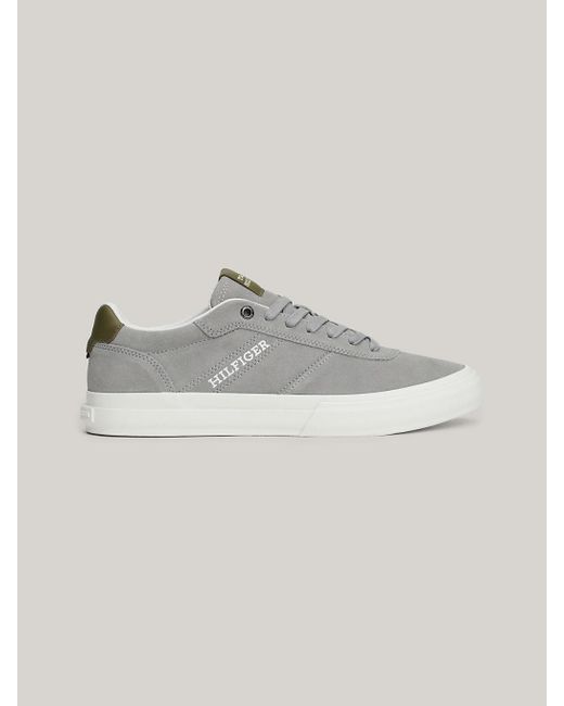 Tommy Hilfiger Suede Side Logo Trainers in Grey for Men Lyst UK