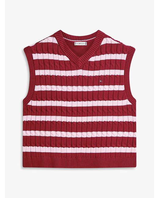 Tommy Hilfiger Red Cable Knit V-Neck Sweater Vest