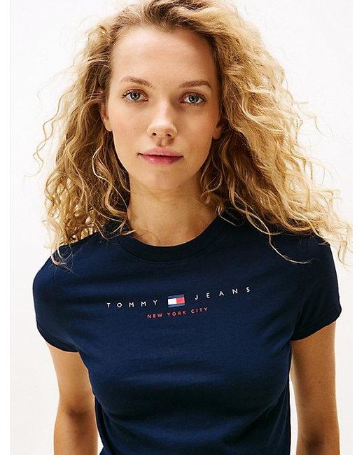 Tommy Hilfiger Slim Fit T-Shirt Met Lineair Logo in het Blue
