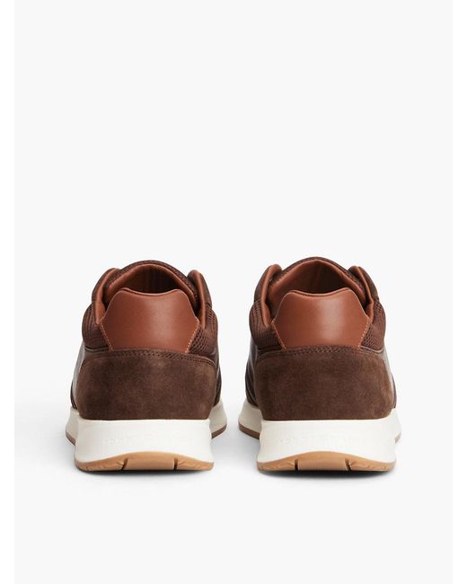 Tommy Hilfiger Brown Suede Mixed Texture Trainers for men