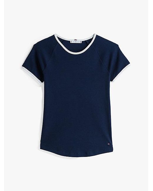 Tommy Hilfiger Blue Slim Fit T-Shirt Mit Kontrast-Rundhals