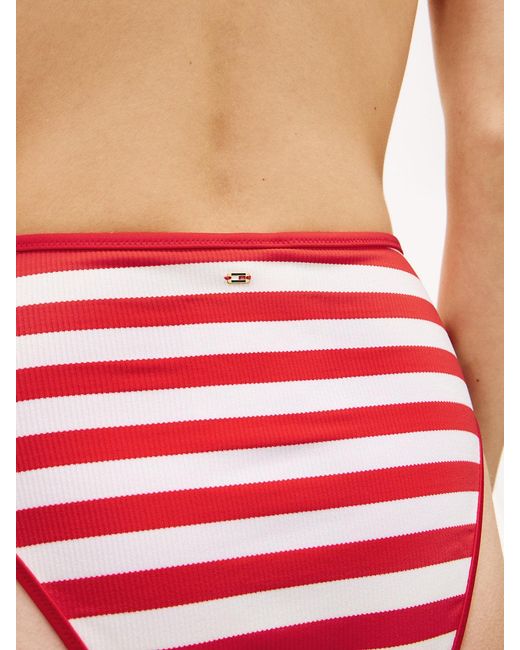 Tommy Hilfiger Red Stripe Ribbed High Rise Cheeky Bikini Bottoms