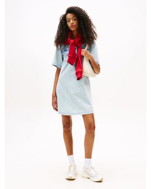 Robe Chemise Courte Trapèze En Denim Tommy Hilfiger en coloris Red